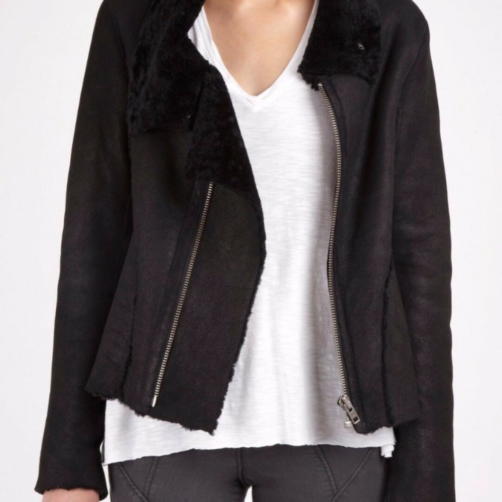 Helmut Lang Moto cotton leather shearling jacket